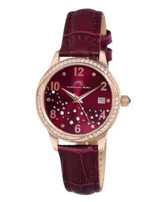 Porsamo Bleu Women's Ruby Genuine Leather Band Watch 1141ERUL