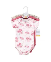 Hudson Baby Baby Girls Cotton Bodysuits, Blush Rose Leopard, 3-Pack