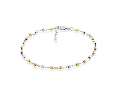 Simona Sterling Silver Diamond Cut Bead Anklet - Tri Color