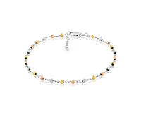 Simona Sterling Silver Diamond Cut Bead Anklet - Tri Color