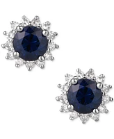 Sapphire (7/8 ct. t.w.) & Diamond (1/5 ct. t.w.) Halo Stud Earrings in 14k White Gold