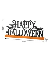 Glitzhome 18" L Halloween Wood Metal "Happy Halloween" Table Decor