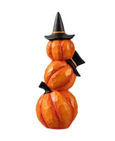 Glitzhome 14.25" H Halloween Lighted Stacked Resin Pumpkin Table Decor