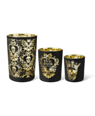 Glitzhome Halloween Glass Votive and Pillar Candle Holders, Set of 3