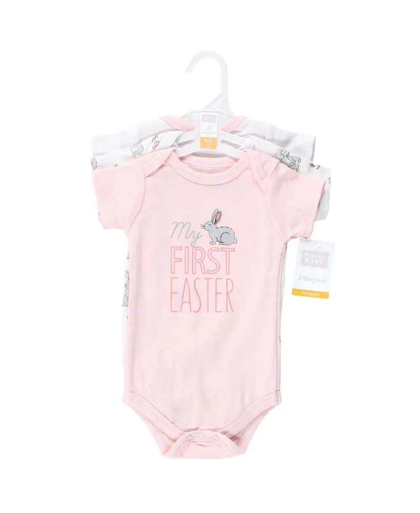 Hudson Baby Baby Girls Cotton Bodysuits, Some Bunny, 3-Pack