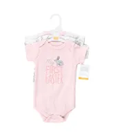 Hudson Baby Baby Girls Cotton Bodysuits, Some Bunny, 3-Pack