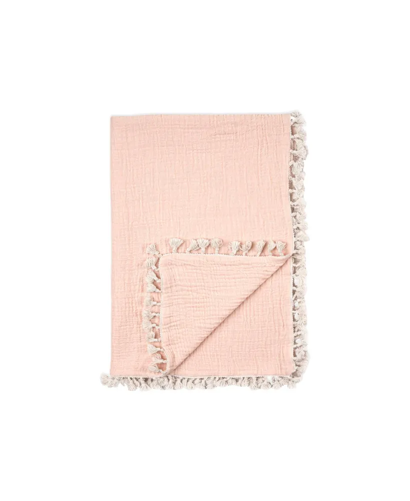 Crane Baby Baby Girls 6 Layer Muslin Tassel Blanket