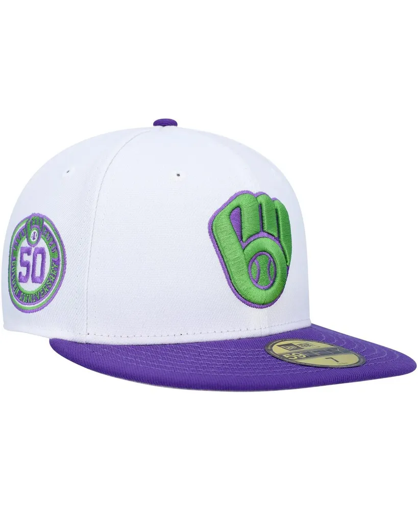 Men's Youth New Era Lime Green Milwaukee Brewers White Logo 59FIFTY Fitted  Hat 7