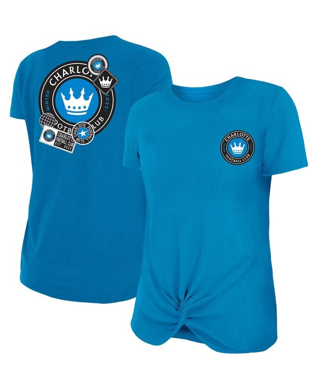 Women's New Era Blue Charlotte Fc Athletic Front Twist T-shirt