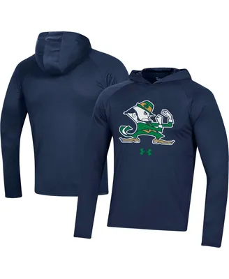 Men's Under Armour Navy Notre Dame Fighting Irish School Logo Raglan Long Sleeve Hoodie Performance T-shirt