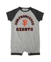 Infant Boys and Girls Heather Gray San Francisco Giants Extra Base Hit Raglan Full-Snap Romper