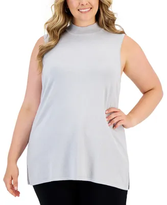 Jm Collection Plus Size Metallic Mock Neck Sleeveless Sweater, Created for Macy's