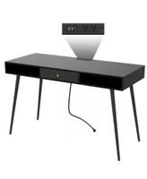 Simplie Fun Mid Century Desk With Usb Ports And Power Outlet, Modern Writing Study Desk With Drawers