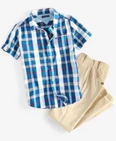 Tommy Hilfiger Toddler Little Big Boys Campus Plaid Shirt Flat Front Stretch Chino Pants