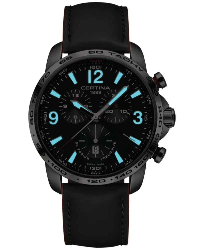 Certina Men's Swiss Chronograph Ds Podium Leather Strap Watch 44mm