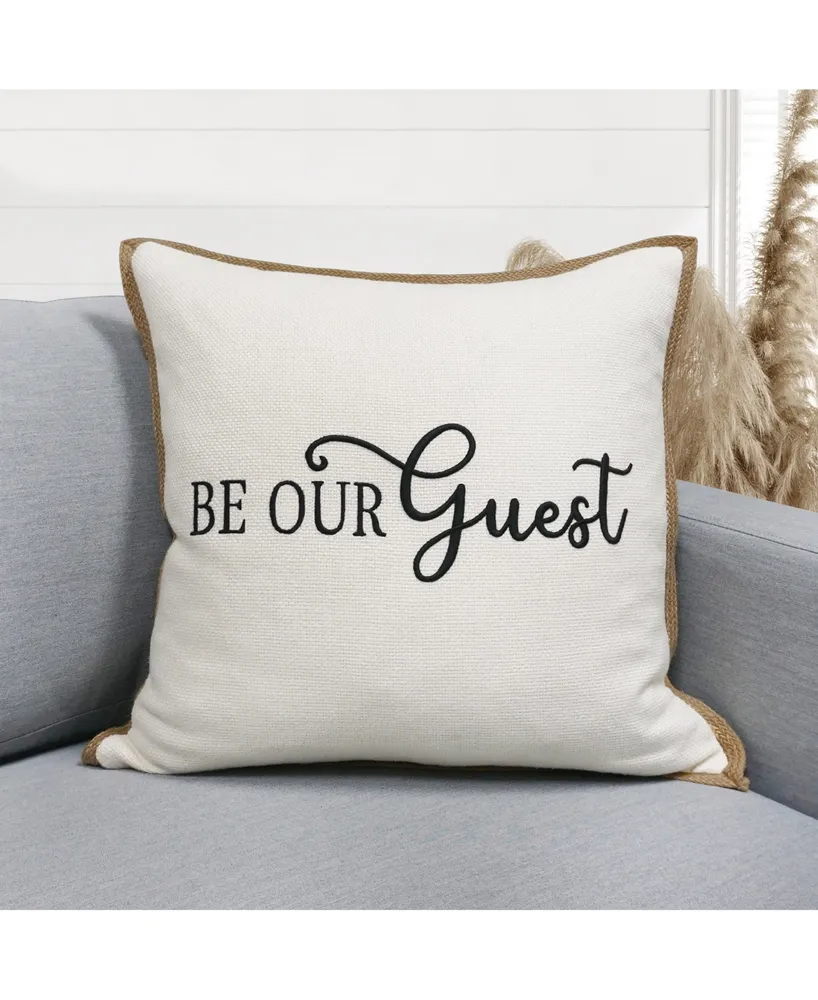 Millihome Be Our Guest Embroidery Linen Jute Decorative Pillow, 20" x 20"