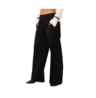 Women's Low Rise Wide Leg Cargo Pants With Double Belt Loops