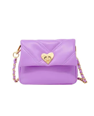 Girl's Purple Quilted Soft Heart Lock Handbag