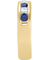 Grown With Love Men's Lab Grown Sapphire (1-1/6 ct. t.w.) & Lab Grown Diamond (3/4 ct. t.w.) Channel Band in 10k Gold