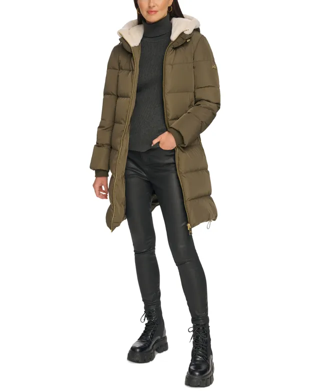 DKNY Hooded Faux-Fur-Trim Belted Down Puffer Coat - ShopStyle