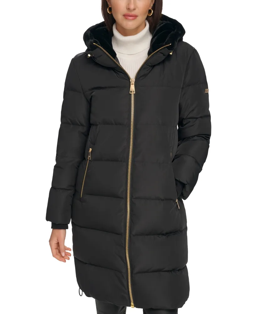 DKNY Women's Quilted Water Resistant Hooded Down Coat (Juniper, S) 