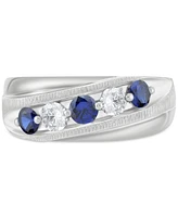 Grown With Love Men's Lab Sapphire (3/4 ct. t.w.) & Diamond (3/8 Swirl Band 10k Gold