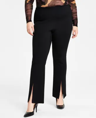 Bar Iii Plus Size Split-Front Ponte-Knit Pants, Created for Macy's