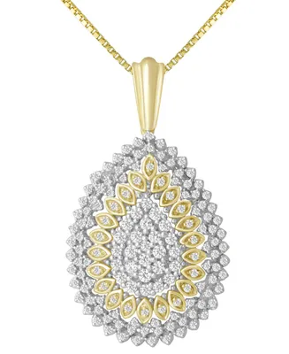 Diamond Teardrop Cluster Pendant Necklace (1 ct. t.w.) in 14k Two-Tone Gold, 16" + 2" extender - Two