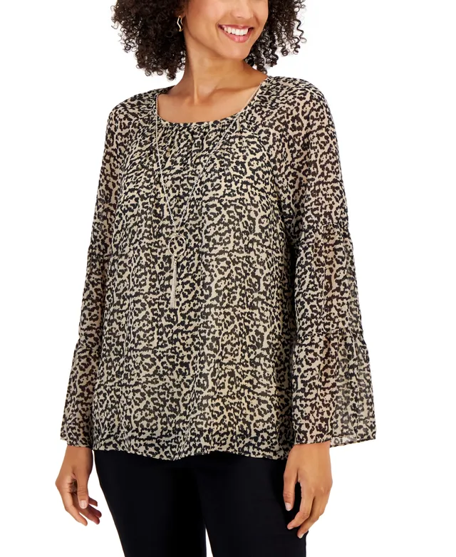 Jm Collection Plus Printed Medallion 3/4-Sleeve Top, Created for Macy's