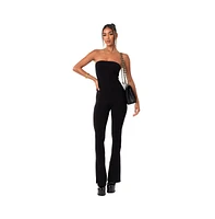 Women's Strapless Flared Jumpsuit With Slits