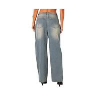 Women's Dirty Wash Low Rise Baggy Jeans