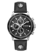 Versus Versace Men's Chronograph Quartz Bicocca Black Textured Leather Strap 46mm