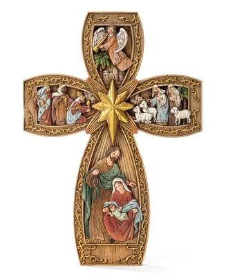 Napco Ornate Gold-Tone Cross with Holy Family with Kickstand