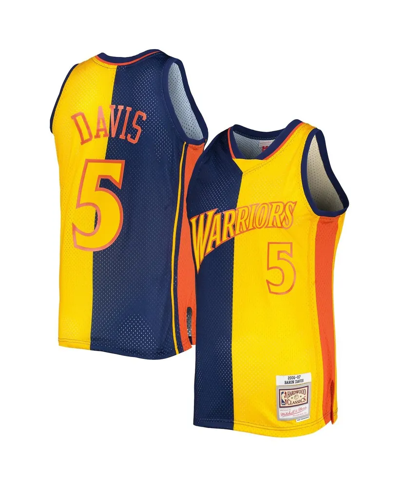 Men's Mitchell & Ness Baron Davis Navy, Gold Golden State Warriors Hardwood Classics 2006-07 Split Swingman Jersey