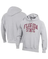 Men's Champion Heathered Gray Florida State Seminoles Team Arch Reverse Weave Pullover Hoodie