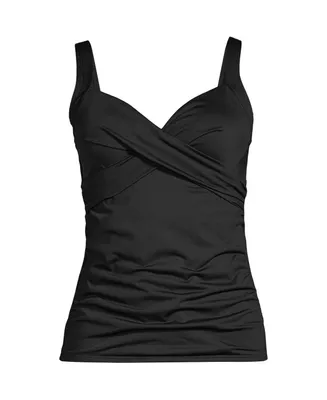 Lands' End Women's D-Cup Tummy Control V-Neck Wrap Underwire Tankini Swimsuit Top