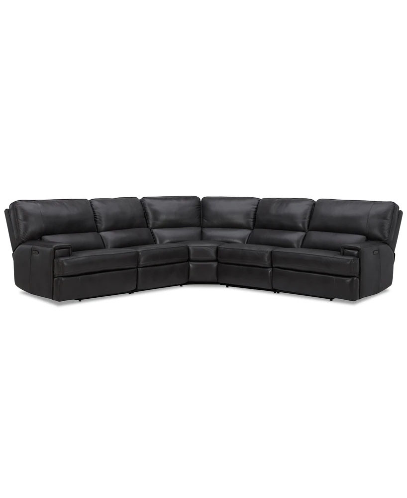 Closeout! Binardo 123" 5 Pc Zero Gravity Leather Sectional with 2 Power Recliners, Created for Macy's