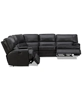 Closeout! Binardo 136" 6 Pc Zero Gravity Leather Sectional with 2 Power Recliners and 1 Console, Created for Macy's