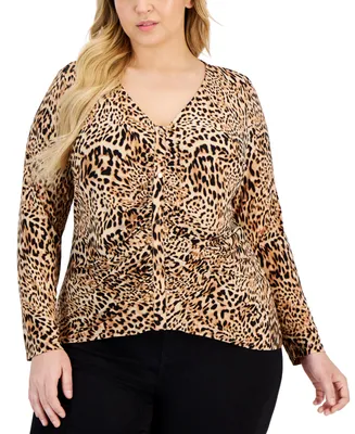 I.n.c. International Concepts Plus Size Animal-Print Ruched Top, Created for Macy's