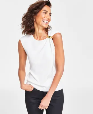 I.n.c. International Concepts Women's Sleeveless Asymmetrical Chain-Detail Sweater, Created for Macy's