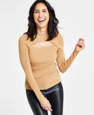 I.n.c. International Concepts Ribbed Cutout Crewneck Sweater, Created for Macy's