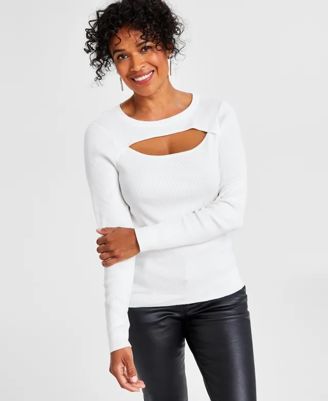 I.n.c. International Concepts Women's Chenille Ribbed Cutout Sweater,  Created for Macy's