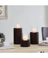 Danya B Contemporary 3-Piece Candle Holder Set with Clear Glass Hurricanes and Textured Metal Base