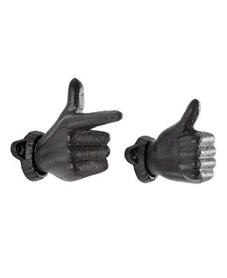 Danya B "Thumbs Up Pointing Finger" Cast Iron 2-Piece Wall Mount Hook Set