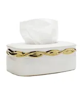 White Tissue Box Gold-Tone Rounded Design