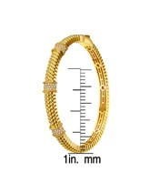 14k Gold Plated with Cubic Zirconia 3D Textured Bangle Bracelet