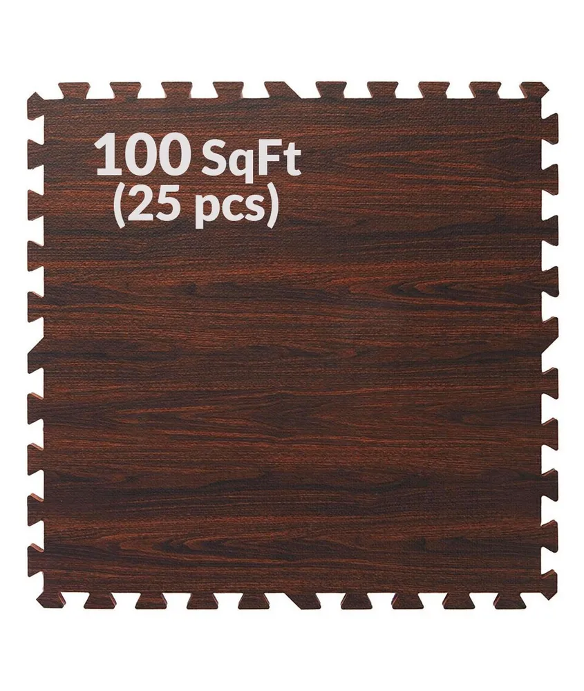 Home Aesthetics 100 SqFt 3/8" Eva Dark Wood Grain Foam Floor Mat Interlocking Flooring 25 pcs