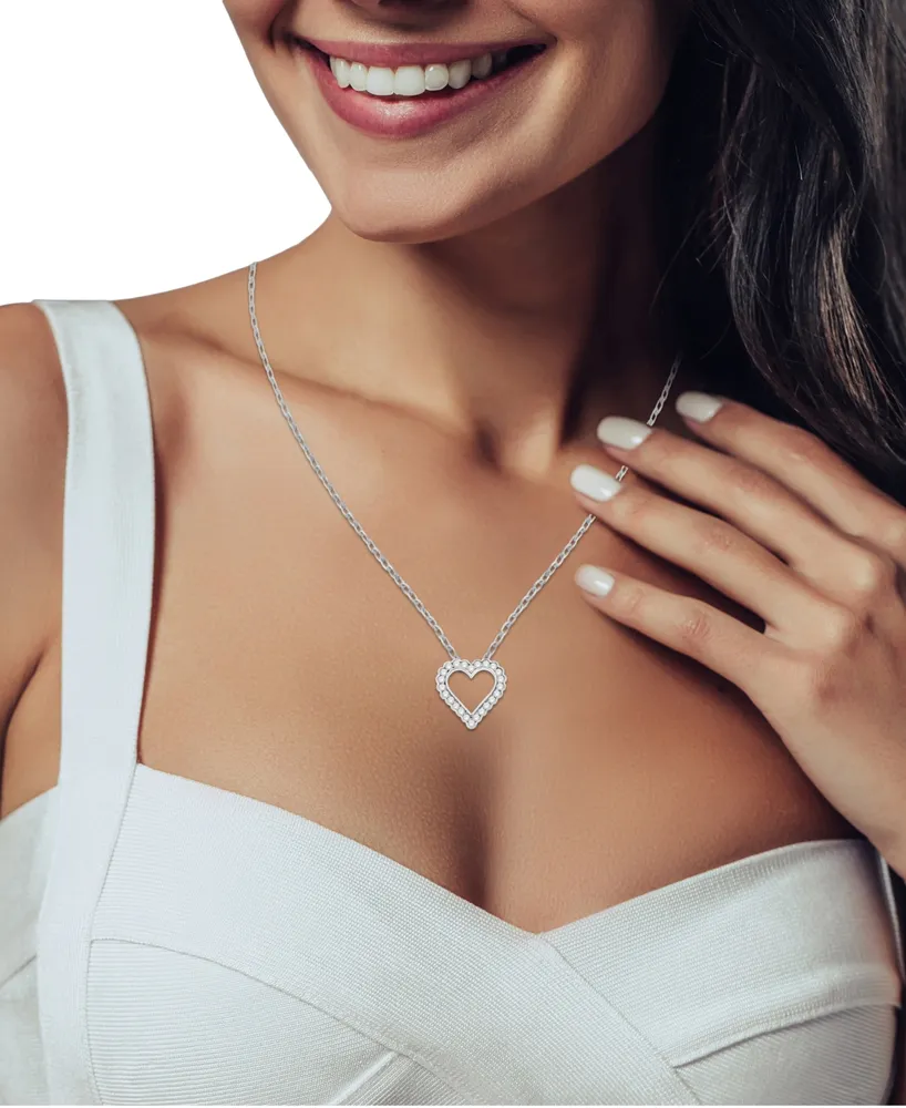 Diamond Open Heart 18" Pendant Necklace (1 ct. t.w.) in 14k White Gold