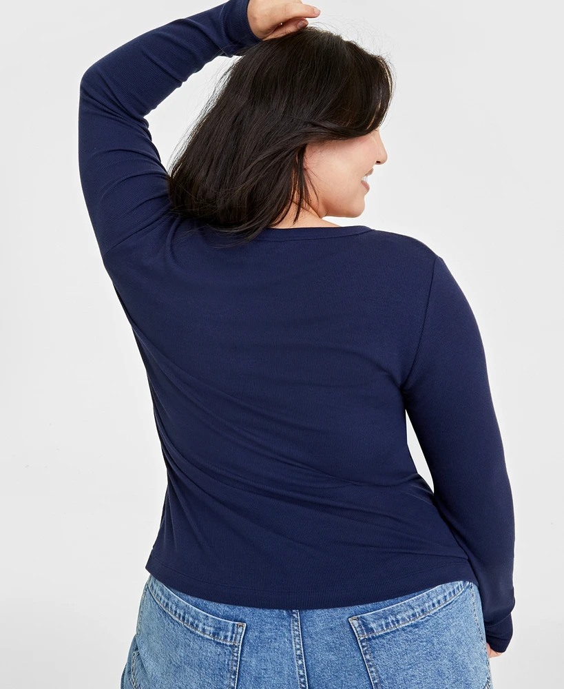 On 34th Plus Ribbed Long-Sleeve T-Shirt, Created for Macy's