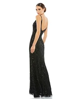 Mac Duggal Women's Sequined Sleeveless Plunge Neck Trumpet Gown